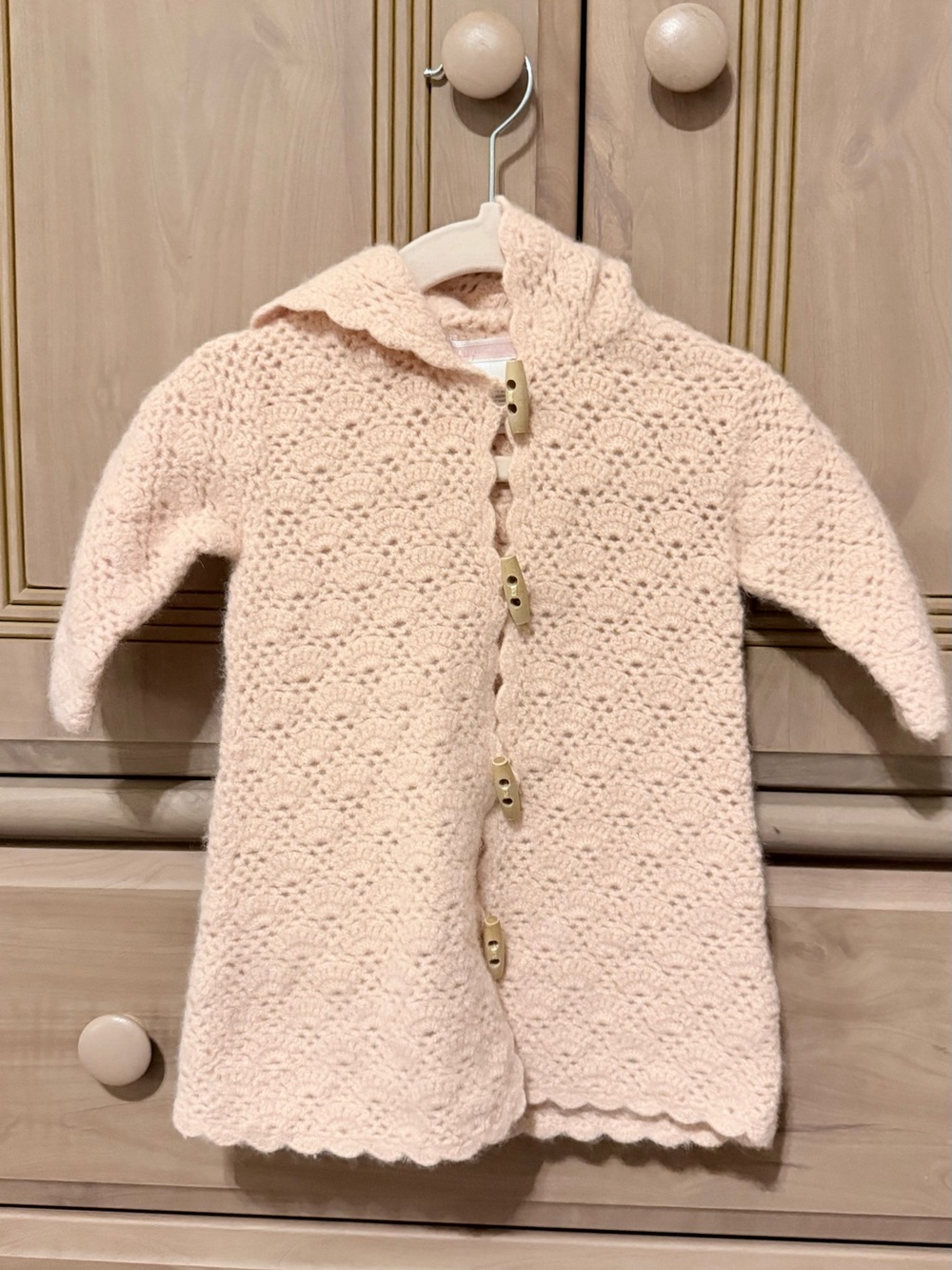 Janie and Jack Cream Crochet Knit Hooded Coat with Toggle Buttons
